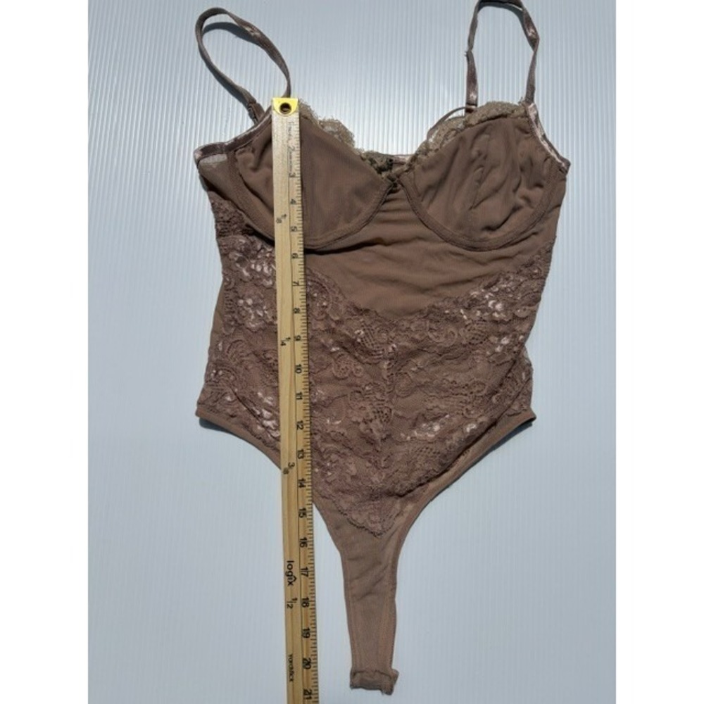 Forever 21 Bodysuit Women's Small Mocha Brown‎ Lace Trim Corset Style Festival - Picture 8 of 16